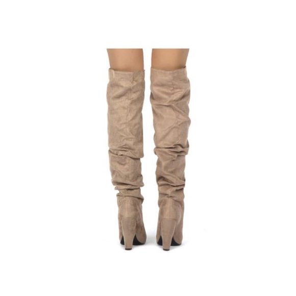 BRAND NEW TAN BROWN SLOUCHY OVER THE KNEE HIGH CONE HEEL BOOTS SUEDE LOOK SZ 10 - Picture 3 of 5
